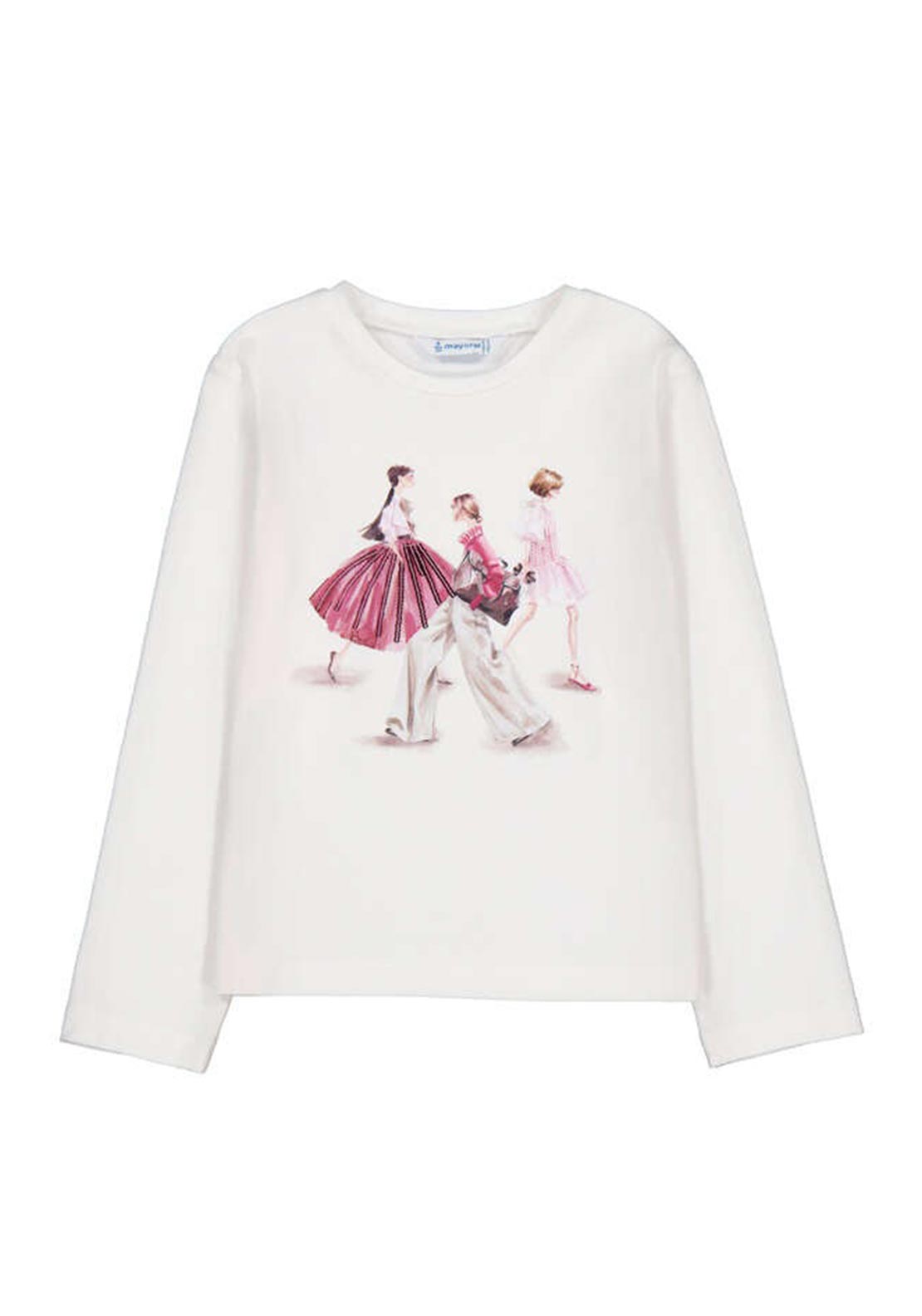 Mayoral Mini Girl Fashion Print Long Sleeve Top, Cream