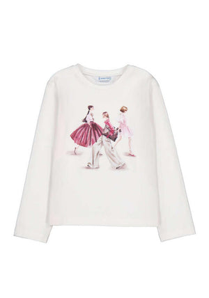 Mayoral Mini Girl Fashion Print Long Sleeve Top, Cream