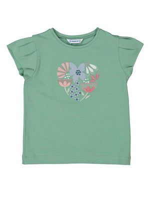 Mayoral Mini Girl Floral Heart Short Sleeve Tee, Green