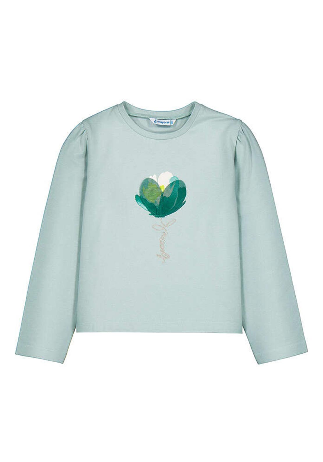 Mayoral Mini Girl Floral Print Long Sleeve Top, Green