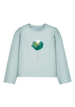 Mayoral Mini Girl Floral Print Long Sleeve Top, Green