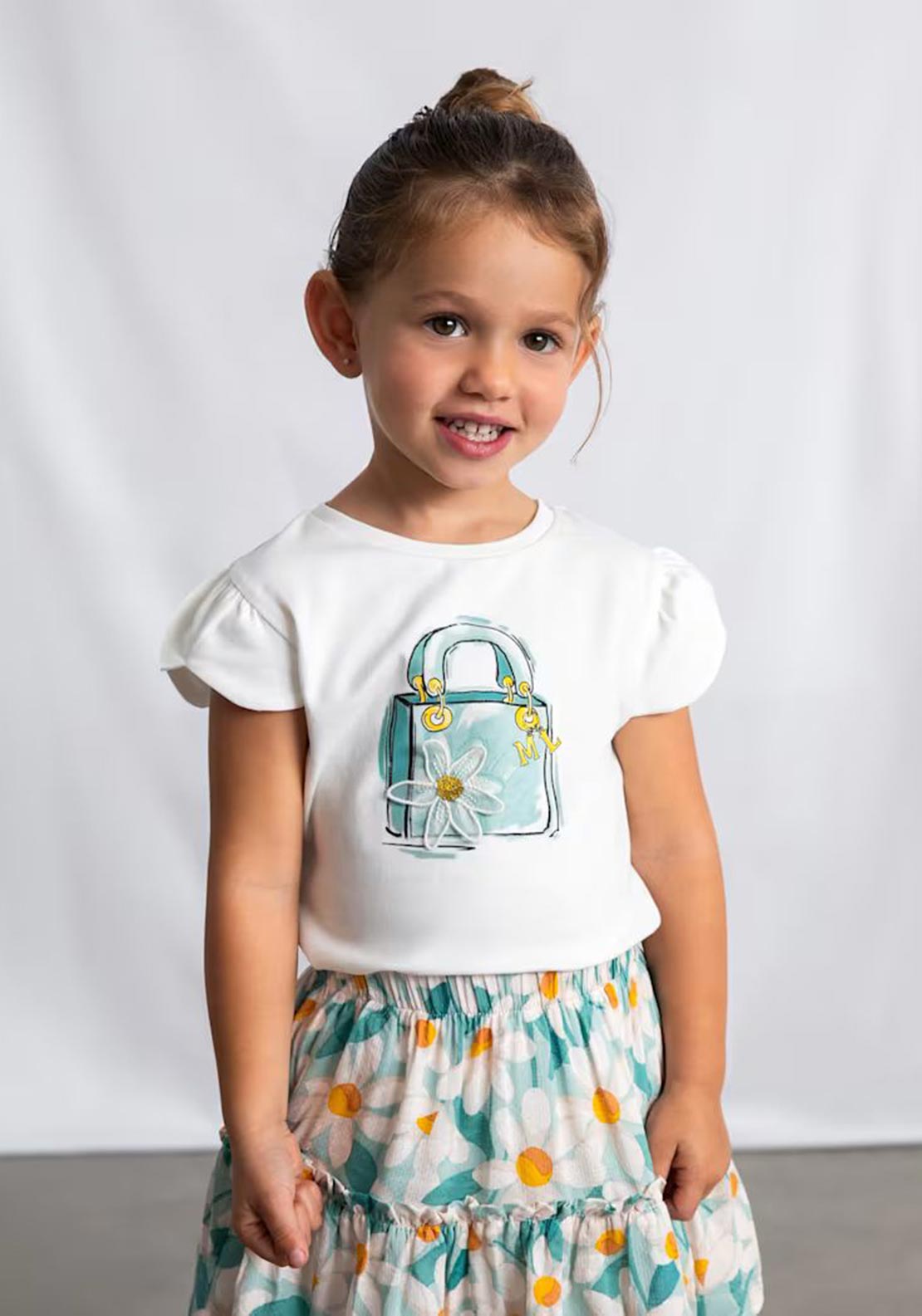 Mayoral Mini Girl Handbag Short Sleeve Tee, White