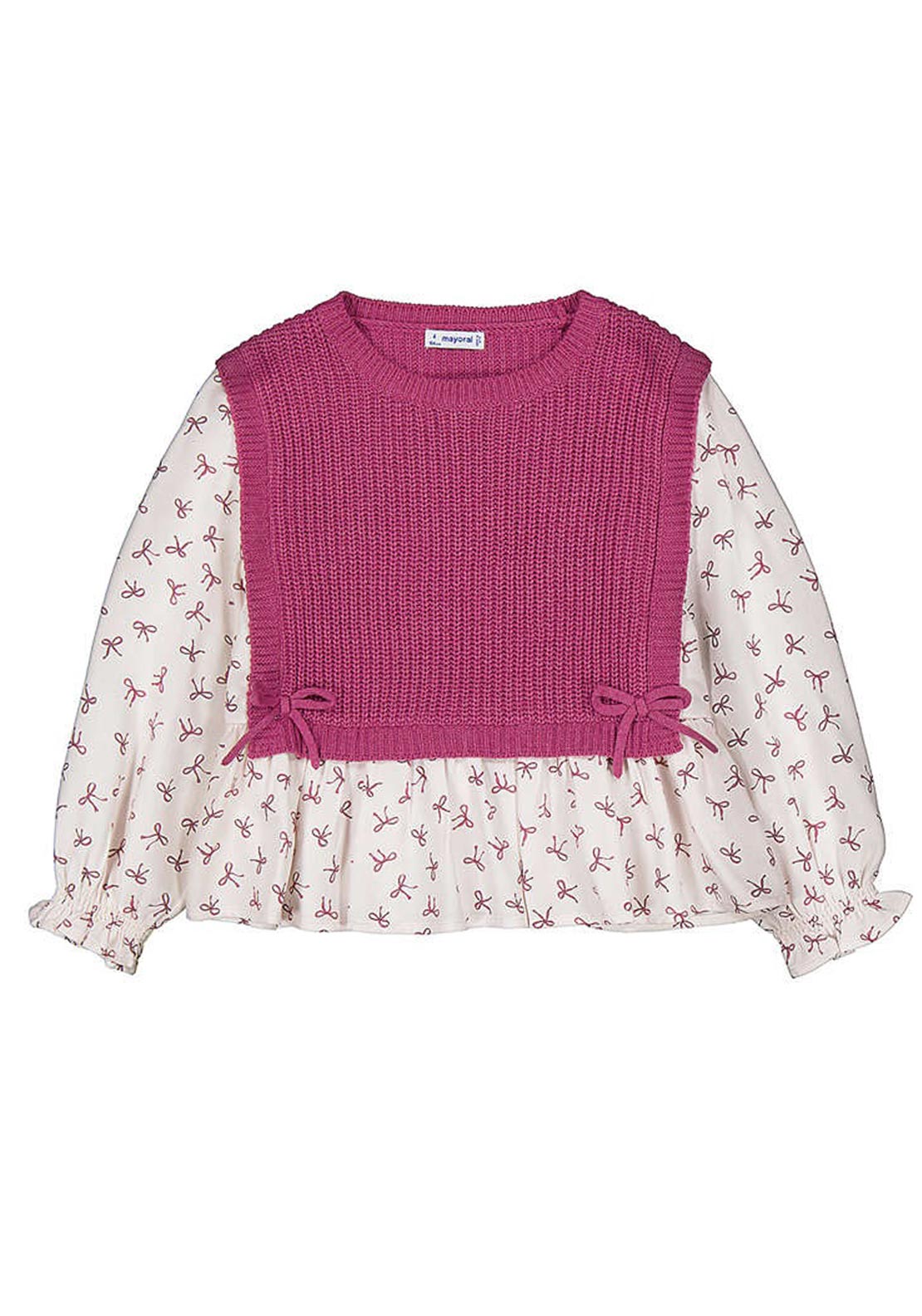 Mayoral Mini Girl Long Sleeve Bow Knit Vest Top, Pink