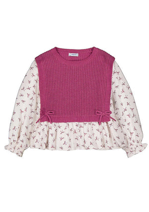 Mayoral Mini Girl Long Sleeve Bow Knit Vest Top, Pink