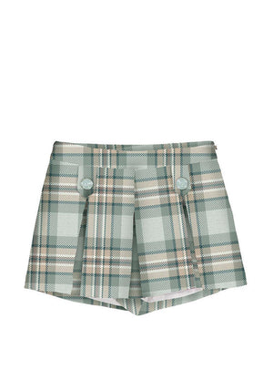 Mayoral Mini Girl Plaid Pleated Short, Green