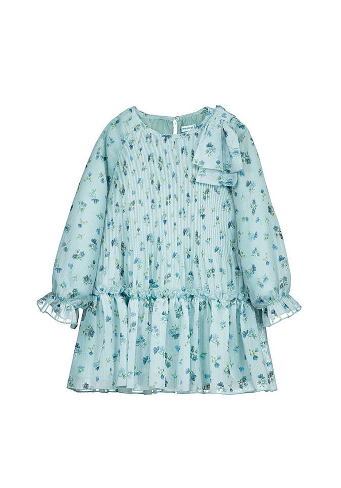 Mayoral Mini Girl Floral Long Sleeve Pleated Dress, Blue