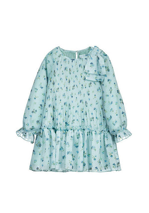 Mayoral Mini Girl Floral Long Sleeve Pleated Dress, Blue