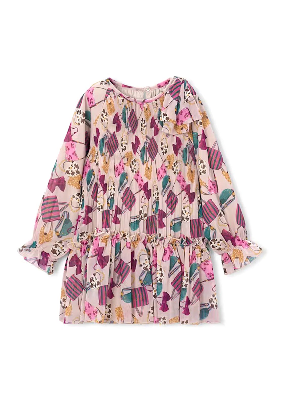 Mayoral Mini Girl Print Long Sleeve Pleated Dress, Pink Multi