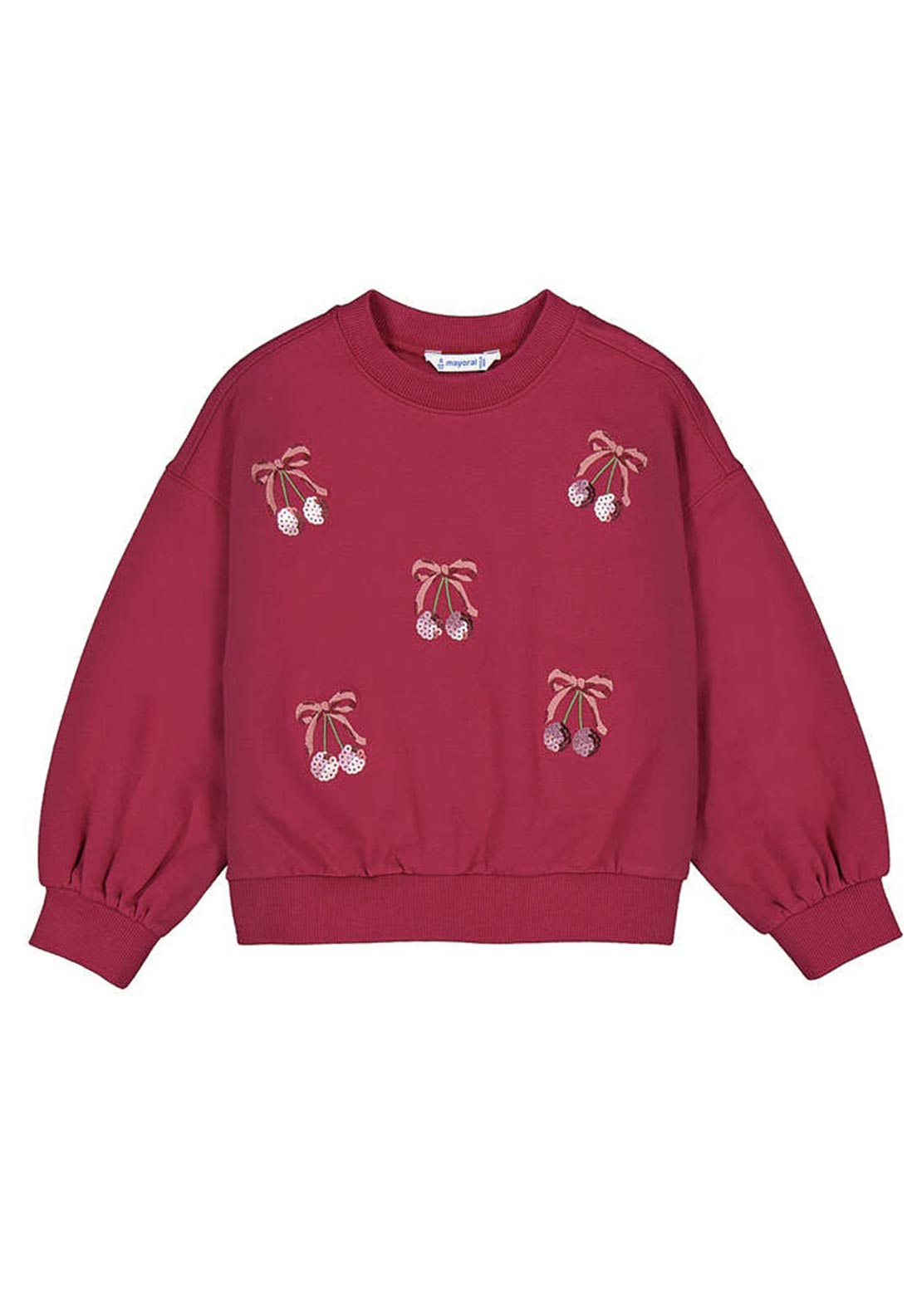 Mayoral Mini Girl Sequin and Bow Long Sleeve Sweater, Red