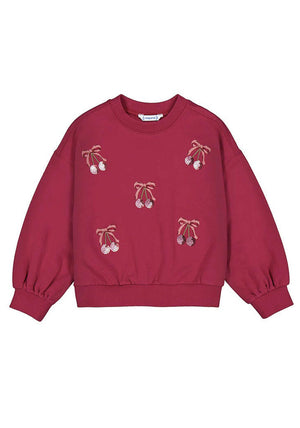 Mayoral Mini Girl Sequin and Bow Long Sleeve Sweater, Red