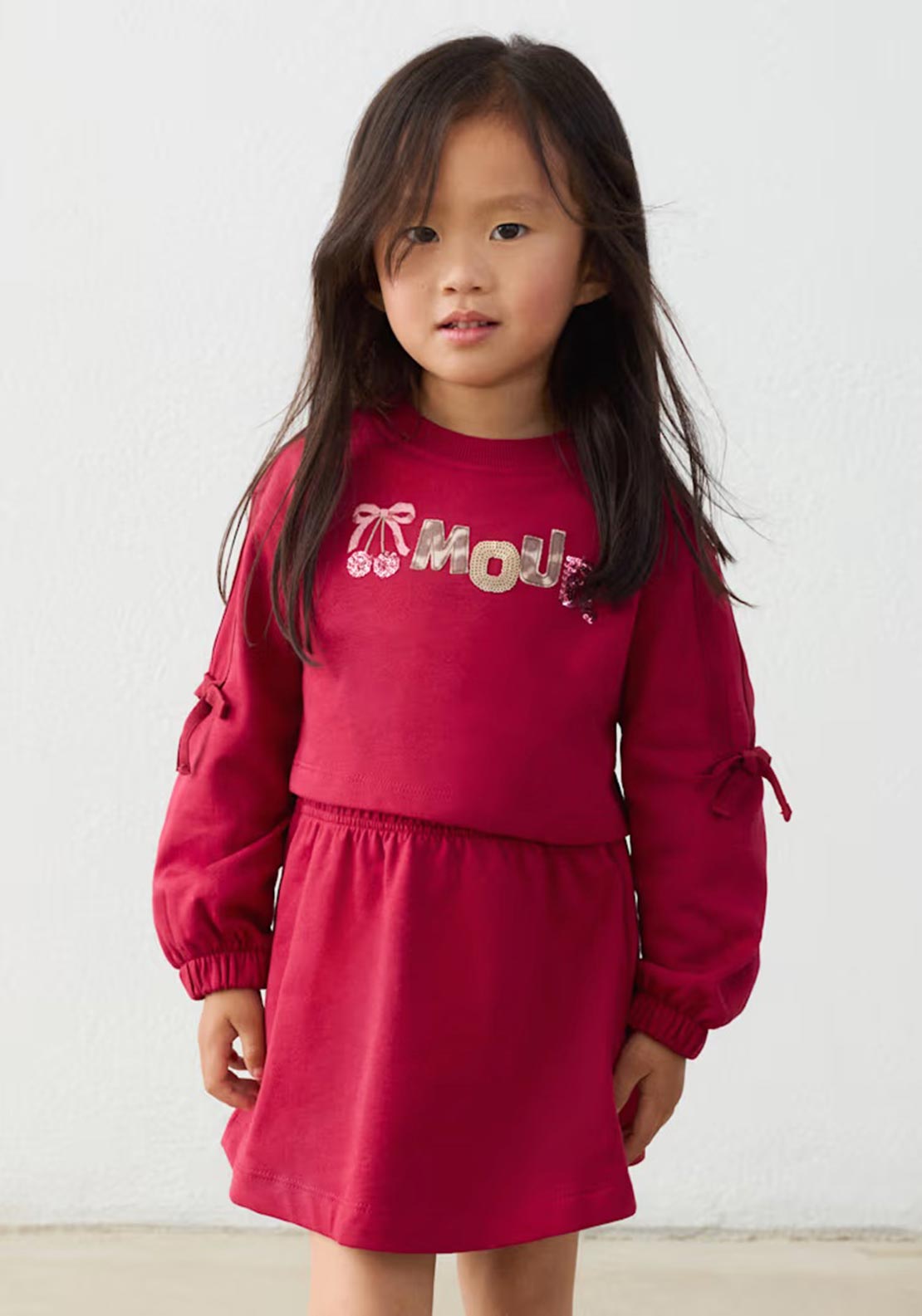 Mayoral Mini Girl Sequin Long Sleeve Sweater Dress, Red