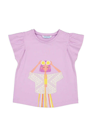 Mayoral Mini Girl Print Short Sleeve Tee, Lilac