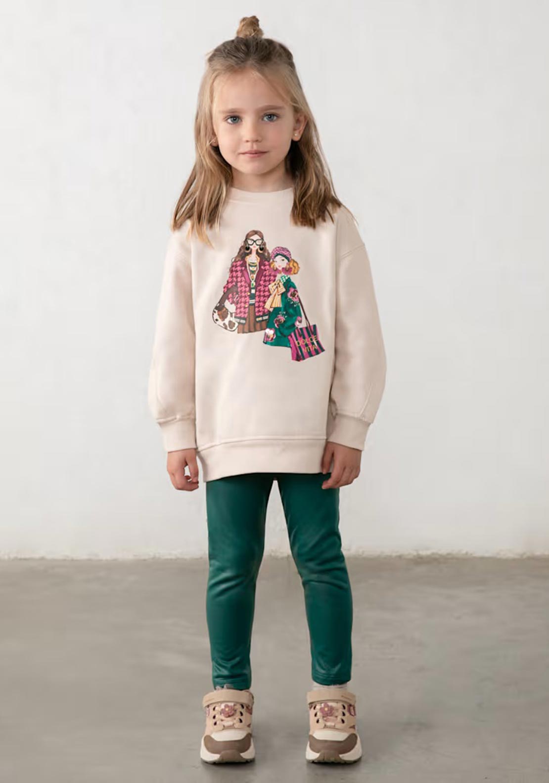 Mayoral Mini Girl Print Sweater and Legging Set, Green