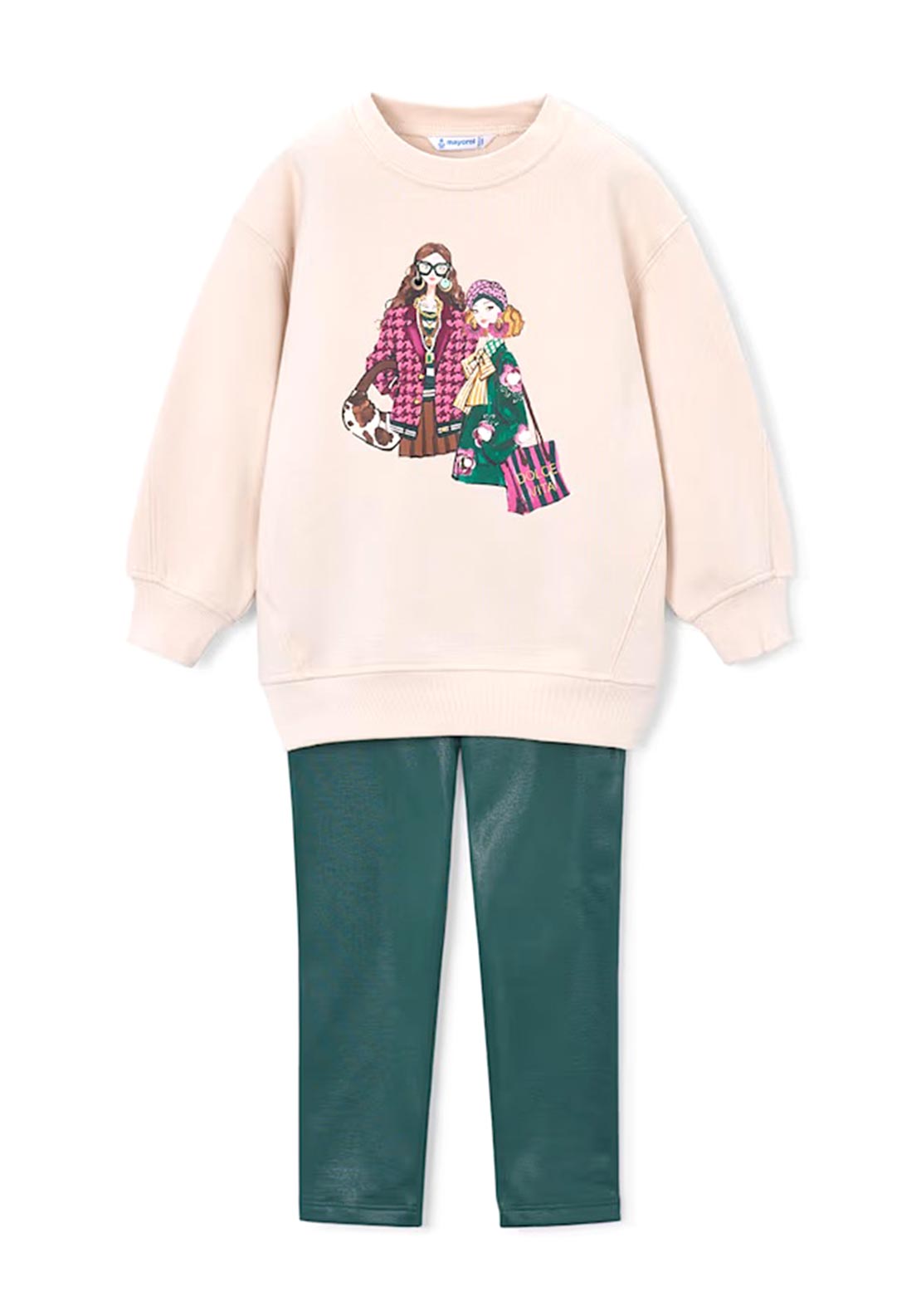 Mayoral Mini Girl Print Sweater and Legging Set, Green