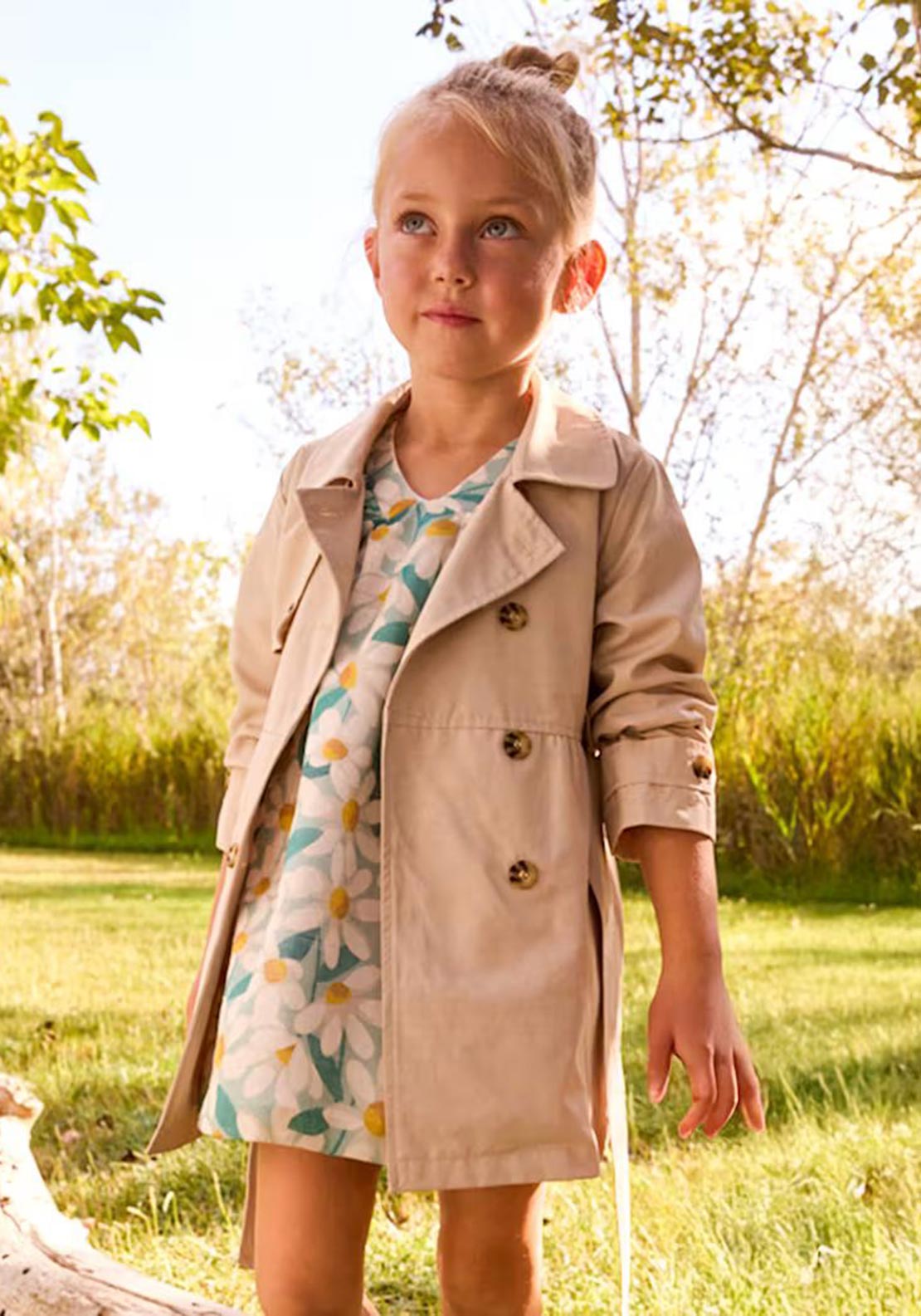 Mayoral Mini Girl Trench Coat, Beige