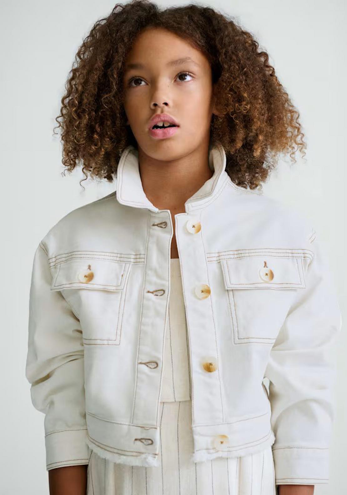 Mayoral Older Girl Long Sleeve Twill Jacket, Off White