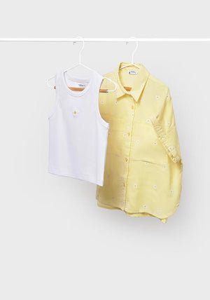Mayoral Older Girl Blouse and Vest Set, Yellow