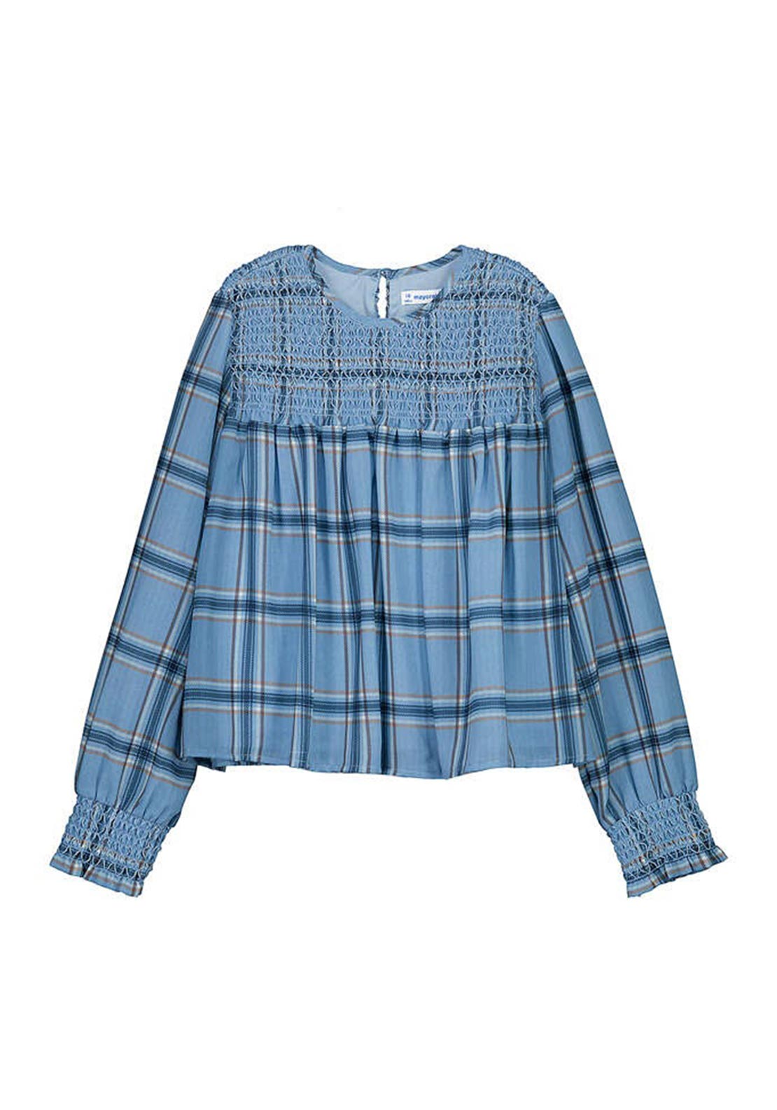 Mayoral Older Girl Check Long Sleeve Blouse, Blue