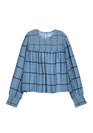 Mayoral Older Girl Check Long Sleeve Blouse, Blue