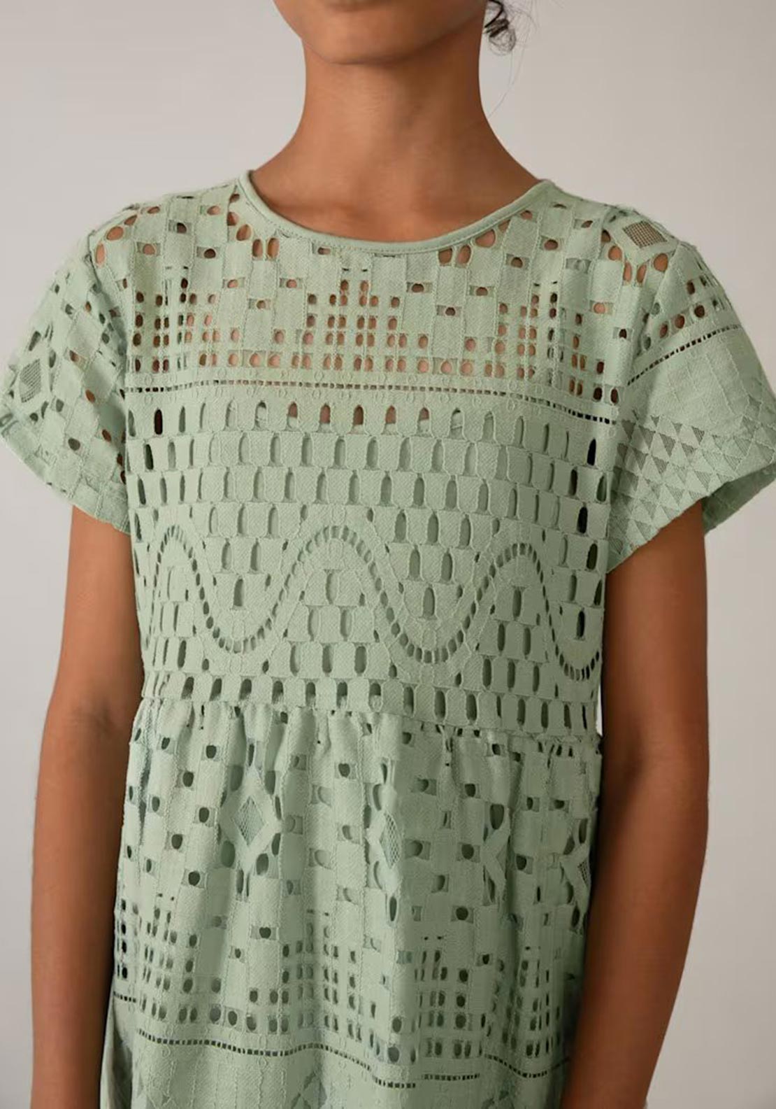 Mayoral Older Girl Short Sleeve Lace Dress, Green