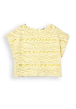 Mayoral Older Girl Crochet Look Short Sleeve Top, Yellow