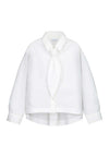Mayoral Older Girl Neck-Tie Long Sleeve Blouse, Off White
