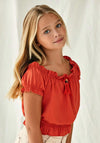 Mayoral Older Girl Off Shoulder Top, Orange