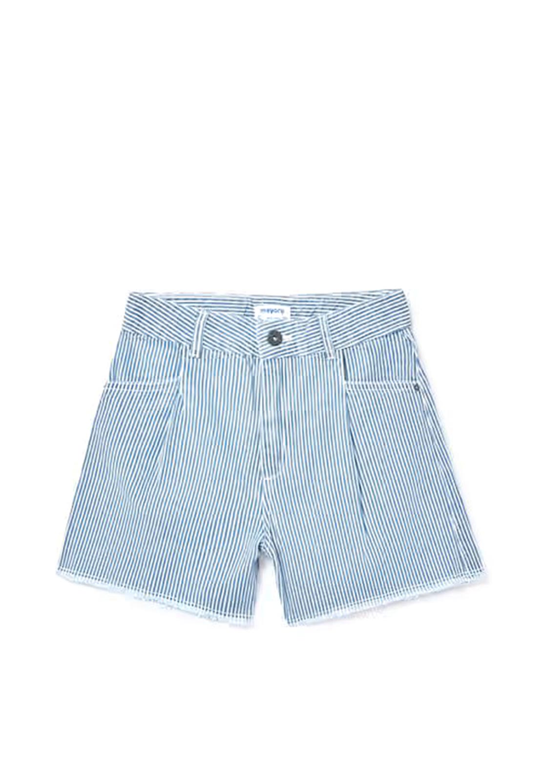 Mayoral Older Girl Striped Denim Short, Blue