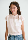 Mayoral Older Girl Twin Set with Pocket, Cream