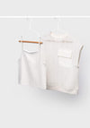 Mayoral Older Girl Twin Set with Pocket, Cream