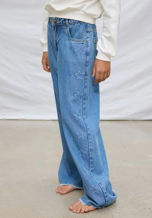 Mayoral Older Girl Wide Leg Star Jean, Blue