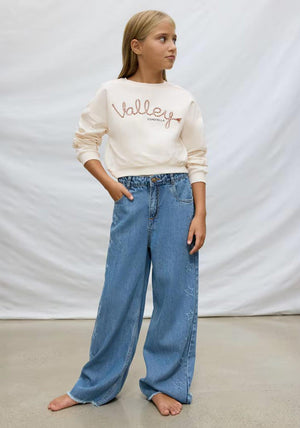 Mayoral Older Girl Wide Leg Star Jean, Blue