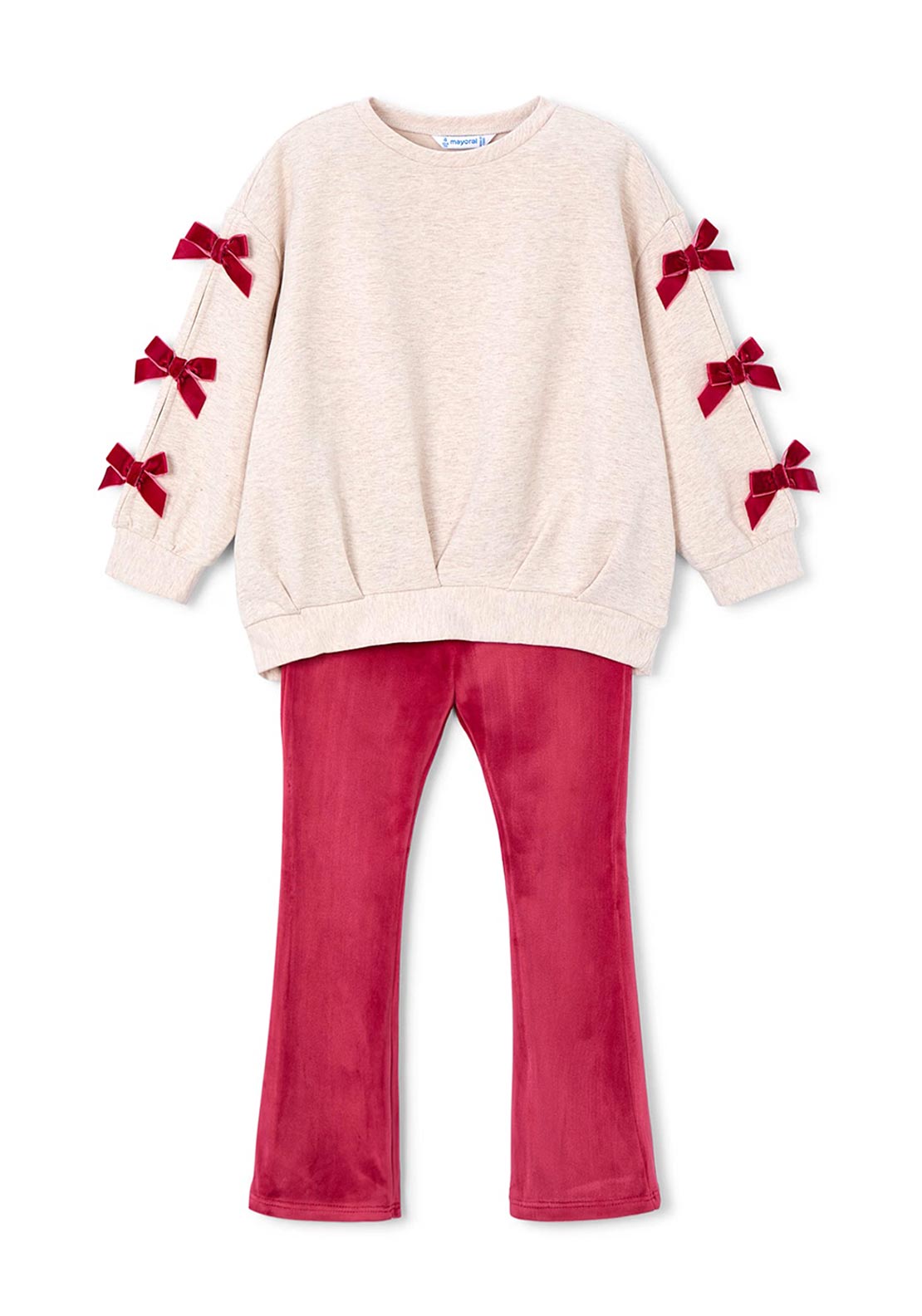 Mayoral Mini Girl Bow Sweater and Flare Legging Set, Red