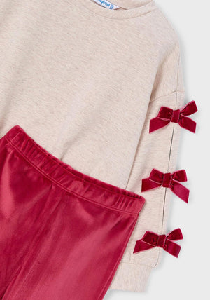 Mayoral Mini Girl Bow Sweater and Flare Legging Set, Red