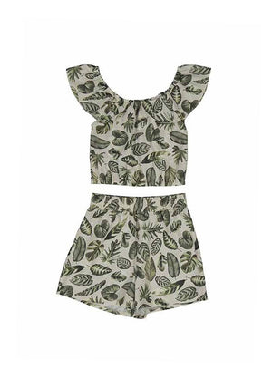 Mayoral Older Girl Leaf Print Top and Short Set, Green