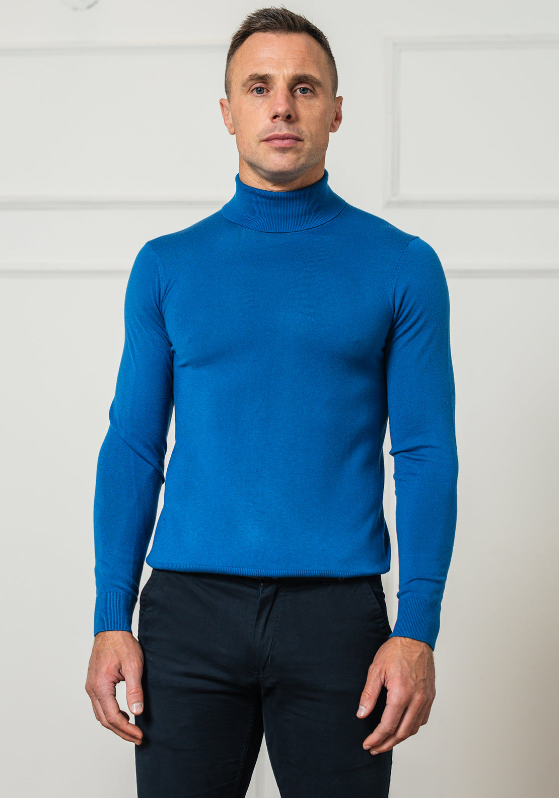 Tommy Bowe Tailoring McBryde Polo Neck Sweater, Straight Blue
