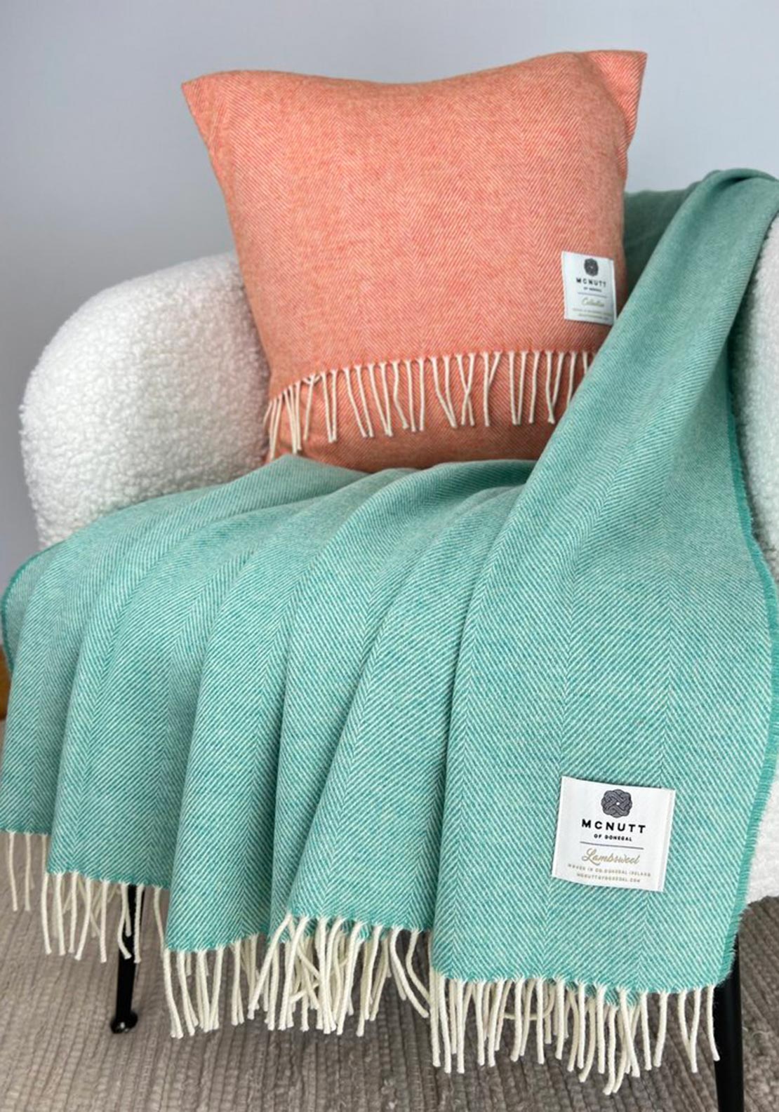 McNutt of Donegal Lambswool Herringbone Throw, Spearmint
