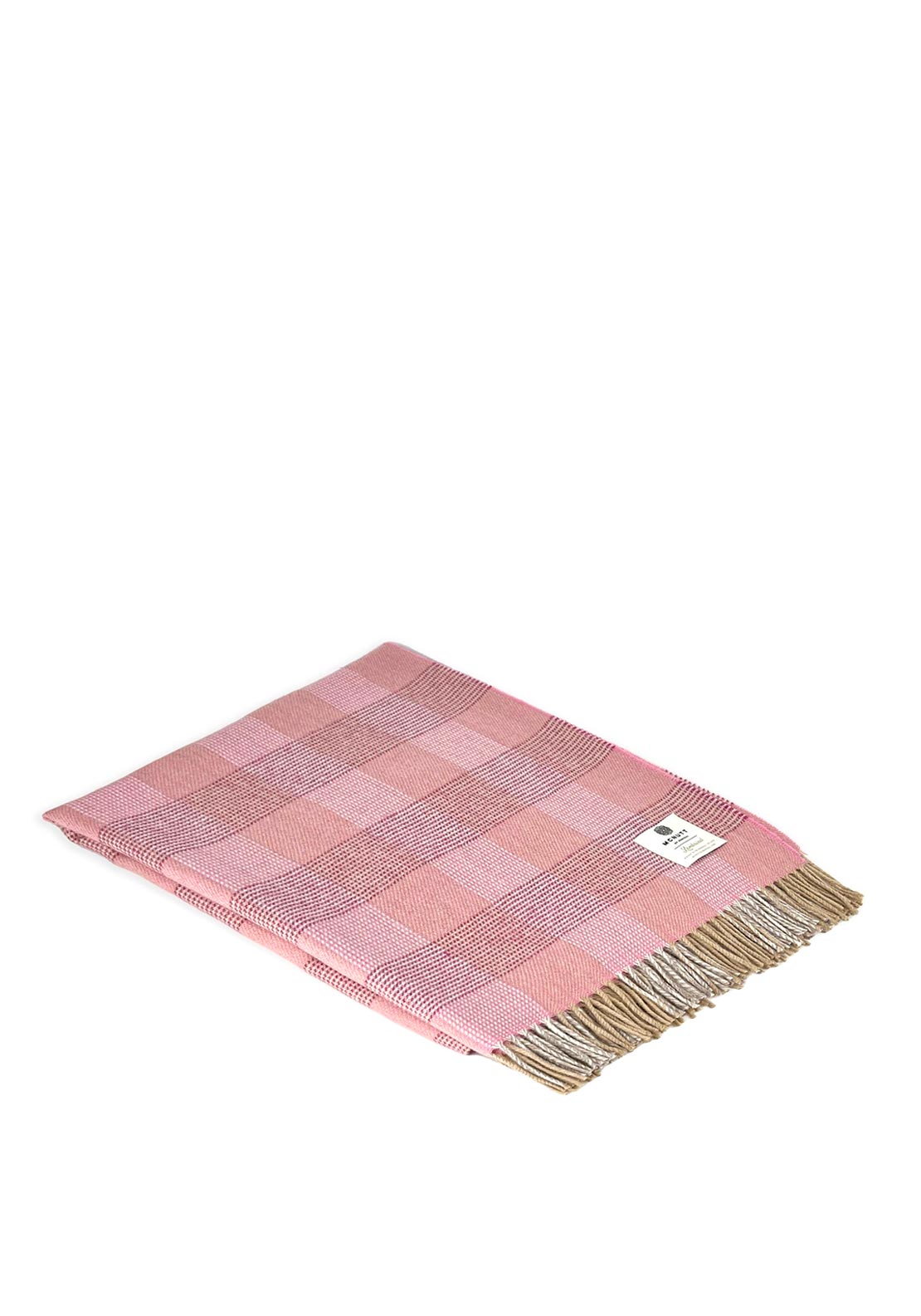 McNutt of Donegal Saoirse Lambswool Check Throw, Pink - McElhinneys