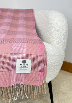 McNutt of Donegal Saoirse Lambswool Check Throw, Pink
