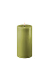 Deluxe Homeart LED Medium Narrow Pillar 7.5x15cm Candle, Olive Green