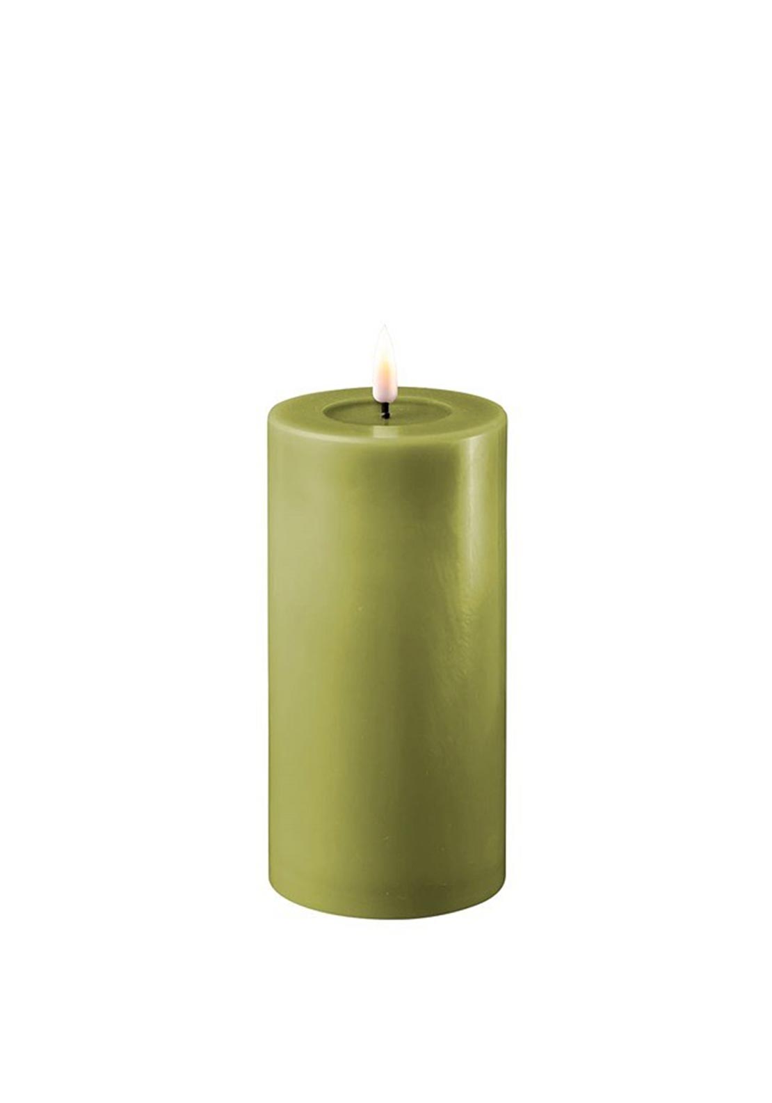 Deluxe Homeart LED Medium Narrow Pillar 7.5x15cm Candle, Olive Green