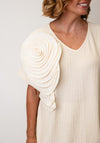 MALISSA J RIPPLE JERSEY V NECK TOP WIH FLOWER