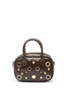 Zen Collection Faux Leather Stud Mini Crossbody Bag, Brown