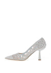 Menbur Canopus Diamante Heeled Pointed Court Shoes, Silver