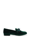 Menbur Velvet Embellished Chain Loafers, Emerald Green
