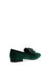 Menbur Velvet Embellished Chain Loafers, Emerald Green
