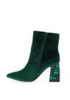 Menbur Velvet Diamante Heeled Boots, Emerald Green
