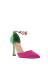 Menbur Embellished Ankle Strap Heeled Court Shoes, Fuchsia & Green