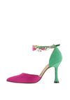 Menbur Embellished Ankle Strap Heeled Court Shoes, Fuchsia & Green