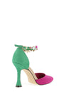Menbur Embellished Ankle Strap Heeled Court Shoes, Fuchsia & Green
